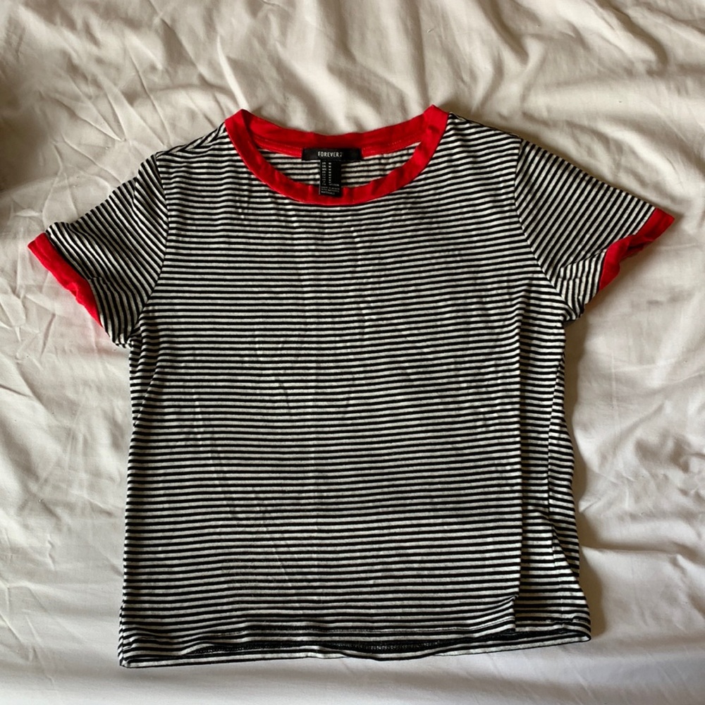 stripped red collar forver 21 shirt